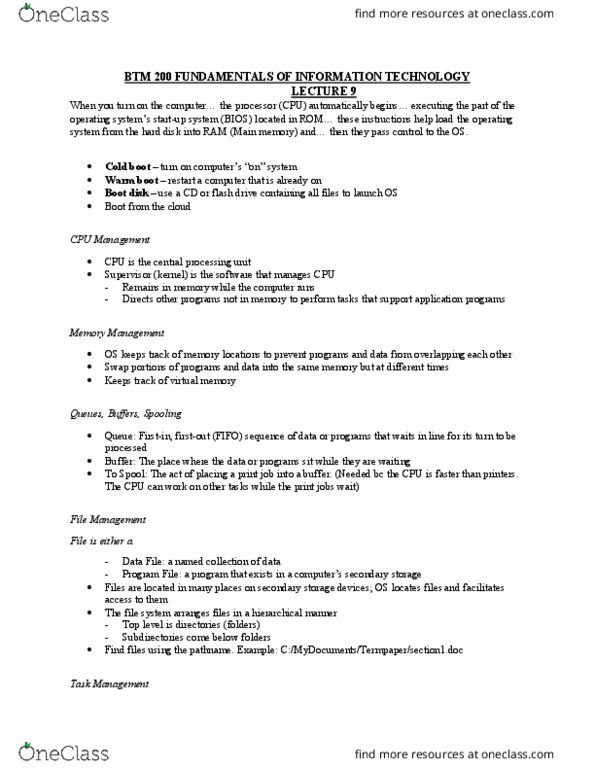 BTM 200 Lecture Notes - Lecture 9: Boot Disk, Print Job, Spooling thumbnail