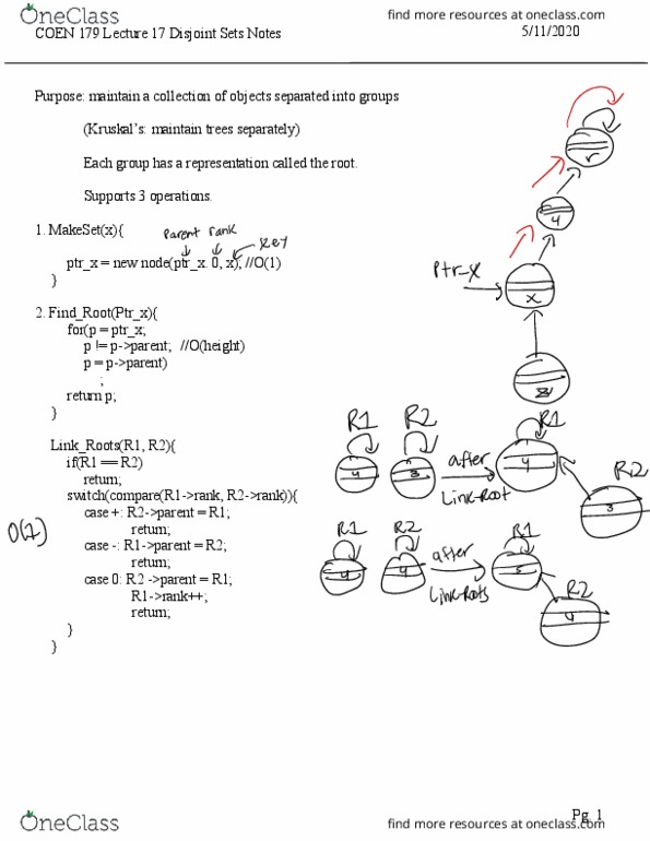 COEN 179 Lecture Notes - Lecture 17: Disjoint Sets, Observable Universe, Disjoint-Set Data Structure thumbnail
