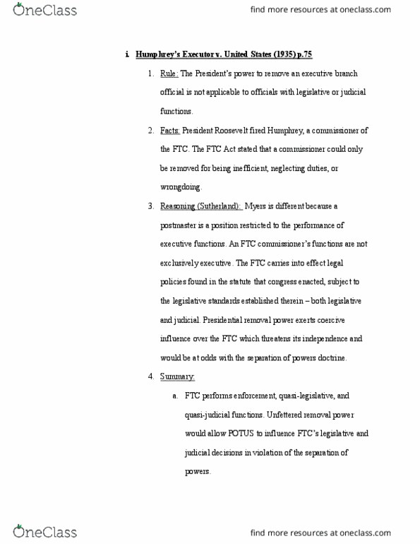 LAW 615 Lecture Notes - Lecture 11: Federal Trade Commission Act Of 1914, President Of The United States thumbnail