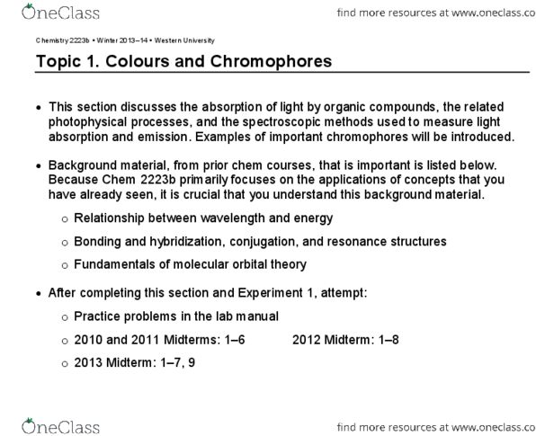 Chemistry 2223B Lecture Notes - Subtractive Color, Chromophore, Molecular Orbital thumbnail