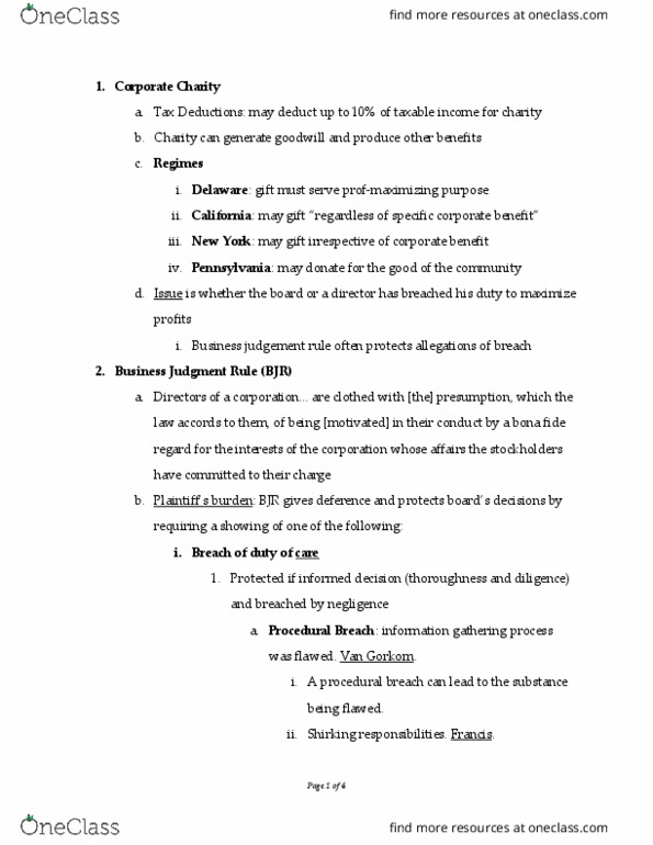 LAW 633 Lecture Notes - Lecture 18: Fide, Delaware General Corporation Law, Insider Trading thumbnail