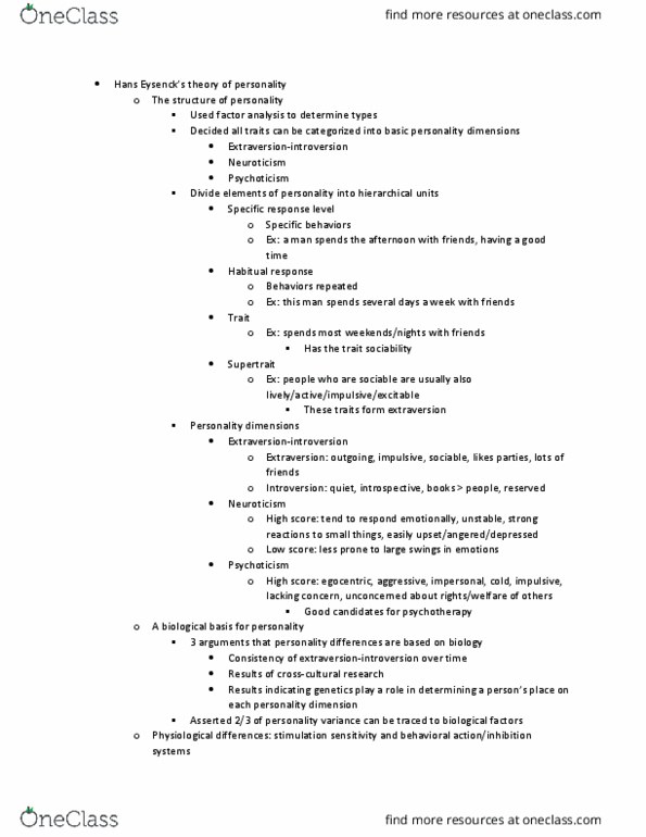 PSY 313 Chapter Notes - Chapter 9: Psychoticism, Extraversion And Introversion, Factor Analysis thumbnail