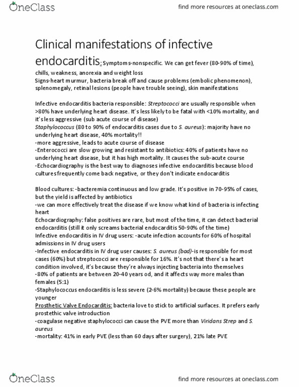 NATS 1540 Chapter Notes - Chapter 5.8: Infective Endocarditis, Drug Injection, Endocarditis thumbnail