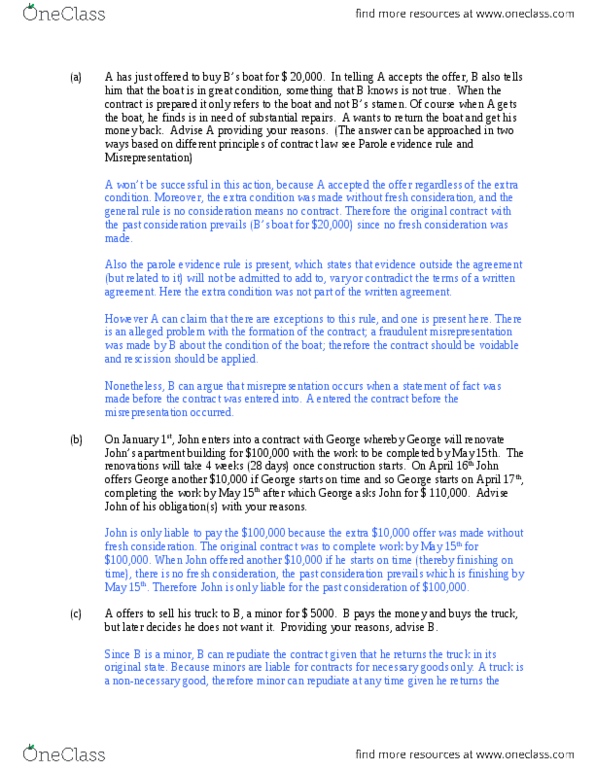 ADMS 2610 Lecture Notes - Parol Evidence Rule, Rescission, Stamen thumbnail