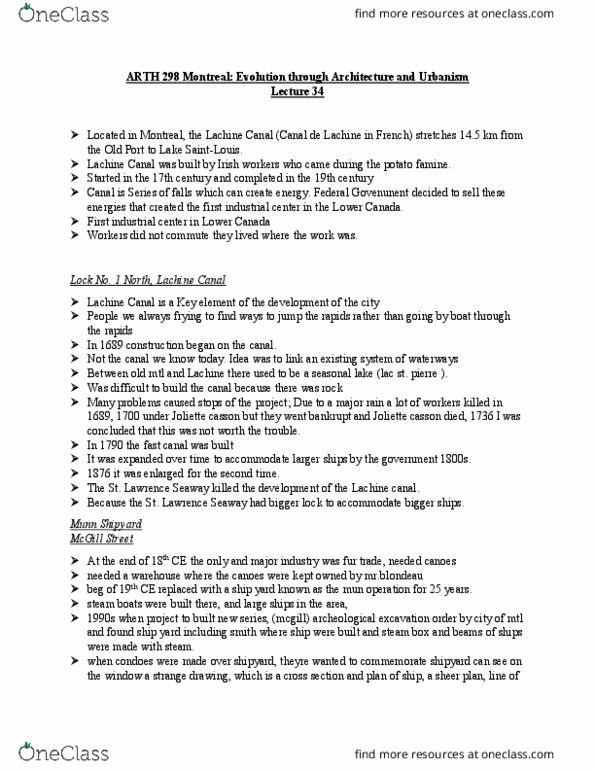 ARTH 298 Lecture Notes - Lecture 34: Lower Canada, Redpath Sugar Refinery, John Ostell thumbnail