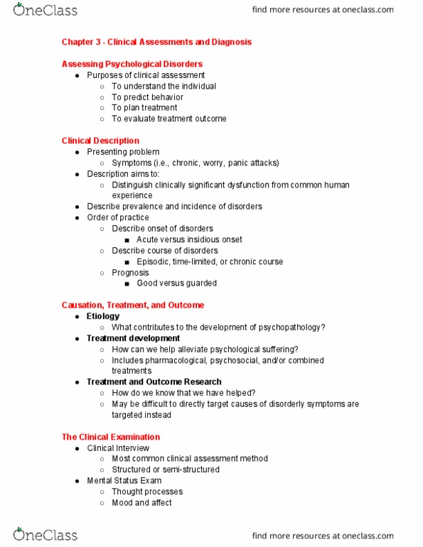 PSY 350 Lecture Notes - Lecture 5: Presenting Problem, Psychopathology, Etiology thumbnail