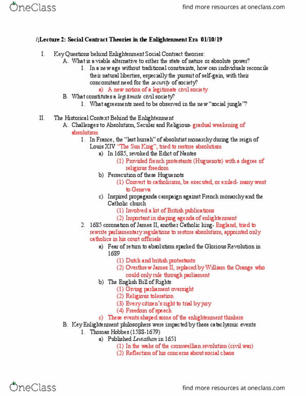 MMW 14 Lecture Notes - Lecture 2: Absolute Monarchy, Age Of Enlightenment, Toleration thumbnail