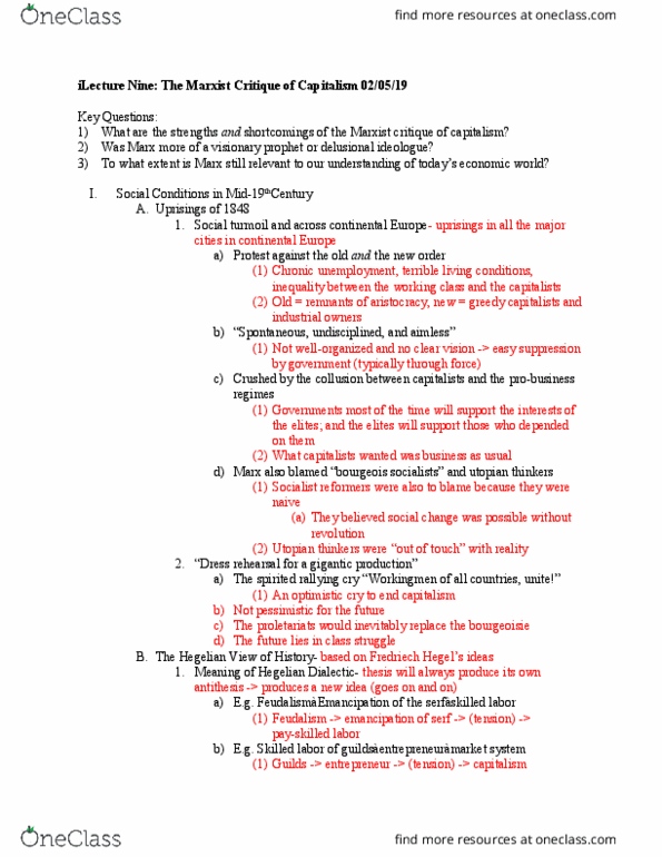 MMW 14 Lecture Notes - Lecture 9: Rehearsal, Georg Wilhelm Friedrich Hegel, Class Conflict thumbnail