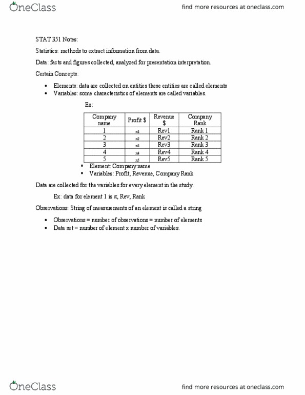 STAT 351 Lecture Notes - Lecture 1: Data Set thumbnail