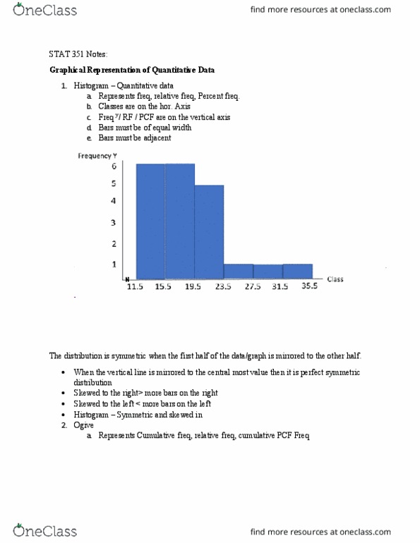 STAT 351 Lecture Notes - Lecture 6: Histogram, Ogive thumbnail