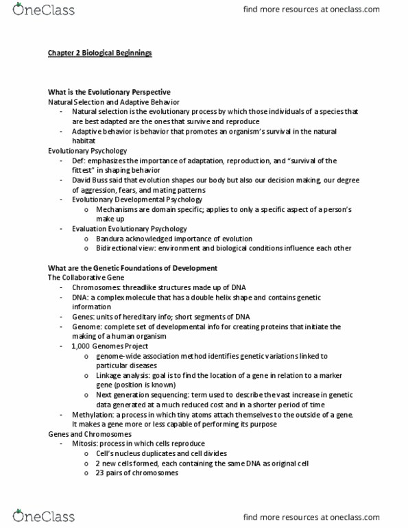 PSYC 2350 Chapter Notes - Chapter 2: David Buss, Adaptive Behavior, Genetic Linkage thumbnail