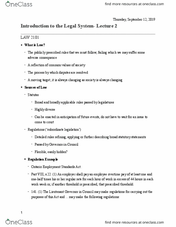 Law 2101 Lecture Notes - Lecture 4: Primary And Secondary Legislation, Jaguar, Ratio Decidendi thumbnail