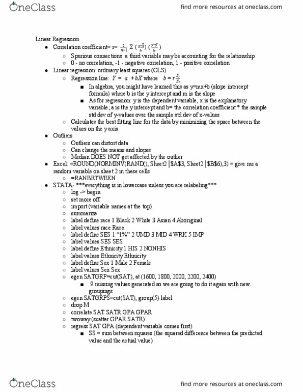 SOCI 109 Lecture Notes - Lecture 7: Linear Regression, Stata, Random Variable thumbnail