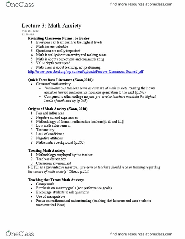 EDUC 2591 Lecture Notes - Lecture 3: Test Anxiety, Multiplication Table thumbnail