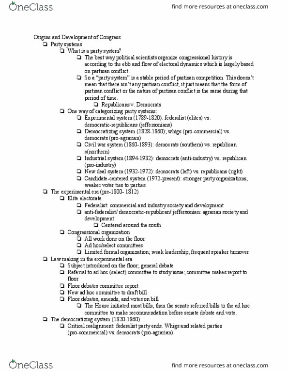 POLI 100B Lecture Notes - Lecture 2: Southern Democrats, Party System, Anti-Federalism thumbnail