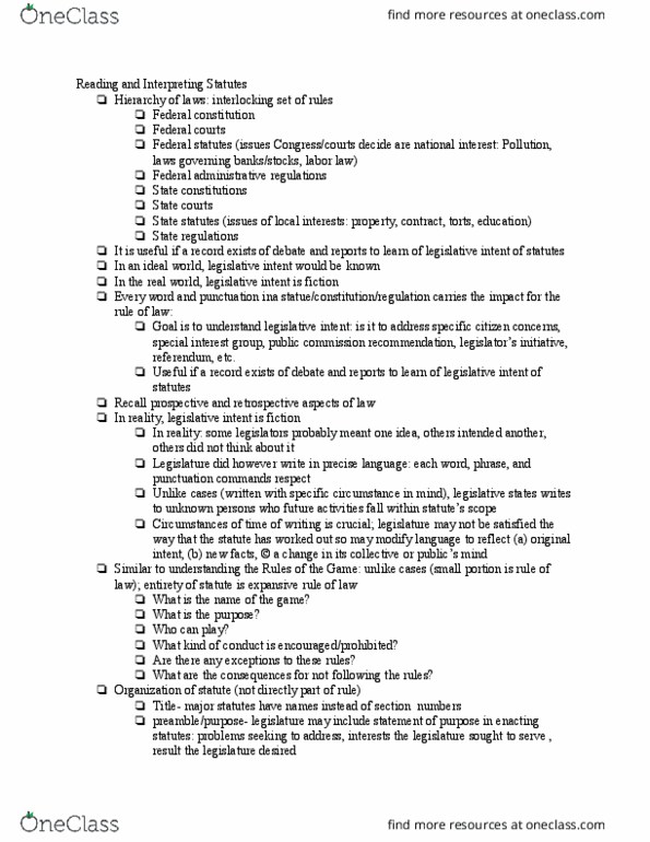POLI 104J Lecture Notes - Lecture 2: Legislative Intent, Misdemeanor, Golden Rule thumbnail