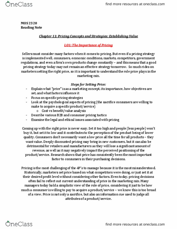 Management and Organizational Studies 2320A/B Chapter Notes - Chapter 11: Marketing Mix, Customer Relationship Management, The Seller thumbnail