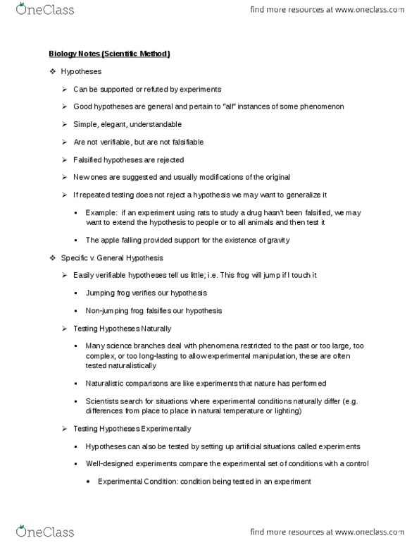 BIO 181 Lecture Notes - Falsifiability, Design Of Experiments thumbnail