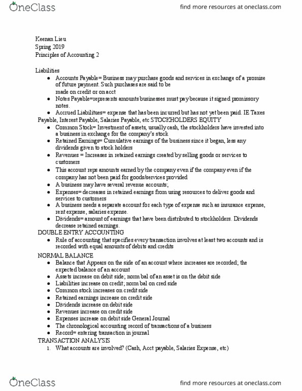 ACC-1B Lecture Notes - Lecture 3: Retained Earnings, Common Stock, Deferral thumbnail