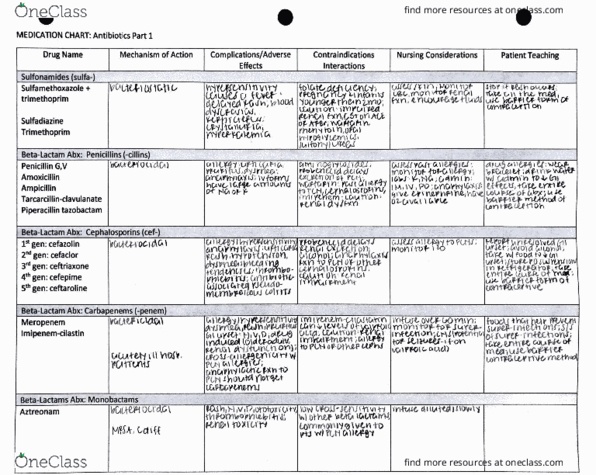 NUR 1021C Chapter Notes - Chapter 1: Trimethoprim, Aztreonam, Meropenem thumbnail