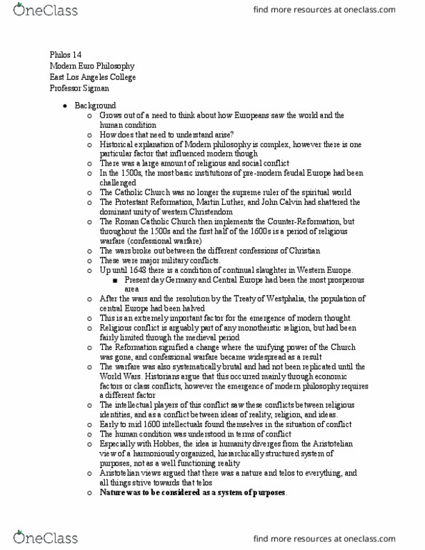PHILOS 14 Lecture Notes - Lecture 3: East Los Angeles College, Modern Philosophy, John Calvin thumbnail