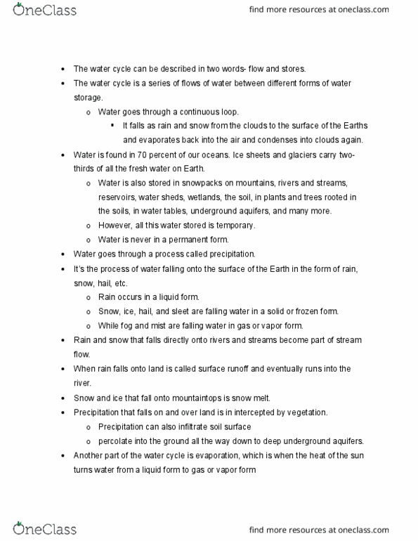 GEOG 001 Lecture Notes - Lecture 23: Surface Runoff, Water Cycle, Transpiration thumbnail