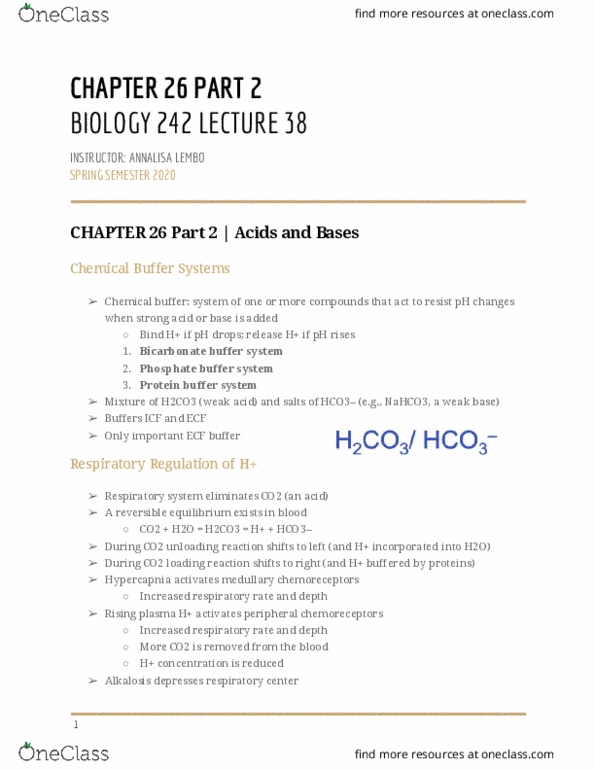 BIOL-242 Lecture Notes - Lecture 38: Peripheral Chemoreceptors, Buffer Solution, Sodium Bicarbonate thumbnail
