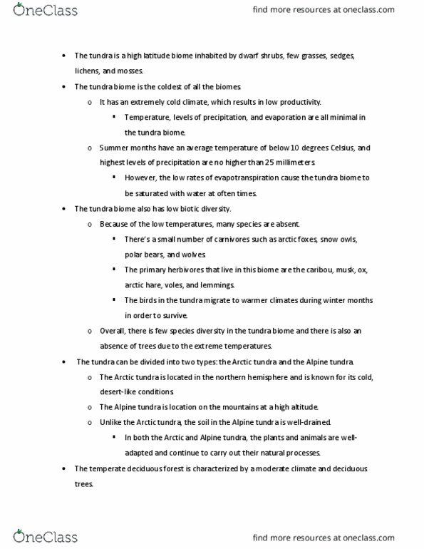 GEOG 001 Lecture Notes - Lecture 34: Temperate Deciduous Forest, Arctic Hare, Biome thumbnail