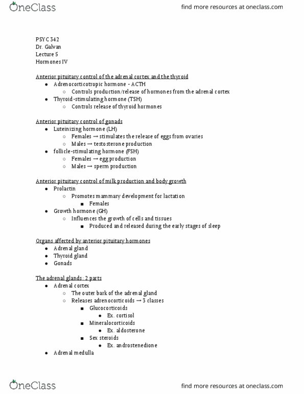 PSYC 342 Lecture Notes - Lecture 17: Anterior Pituitary, Adrenal Medulla, Adrenocorticotropic Hormone thumbnail