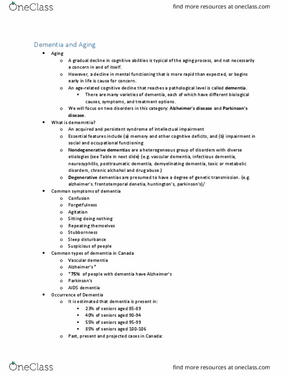 NEUR 1201 Lecture Notes - Lecture 13: Vascular Dementia, Sleep Disorder, Extrapyramidal System thumbnail