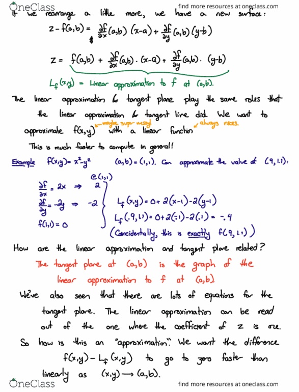 MATH 32A Lecture Notes - Lecture 24: Tangent Space, Linear Approximation, Quadric thumbnail