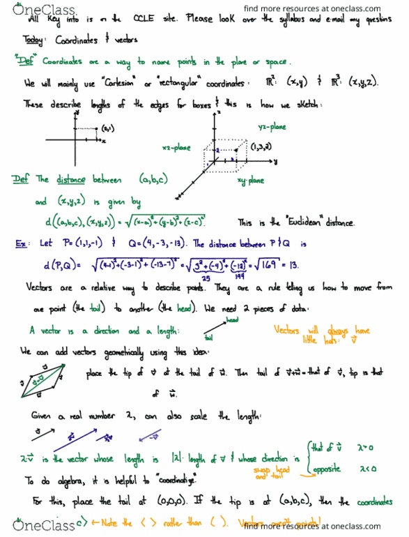 MATH 32A Lecture 1: - Coordinates and Vectors thumbnail