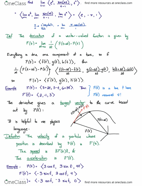 MATH 32A Lecture 9: Calculus of vector valued functions thumbnail