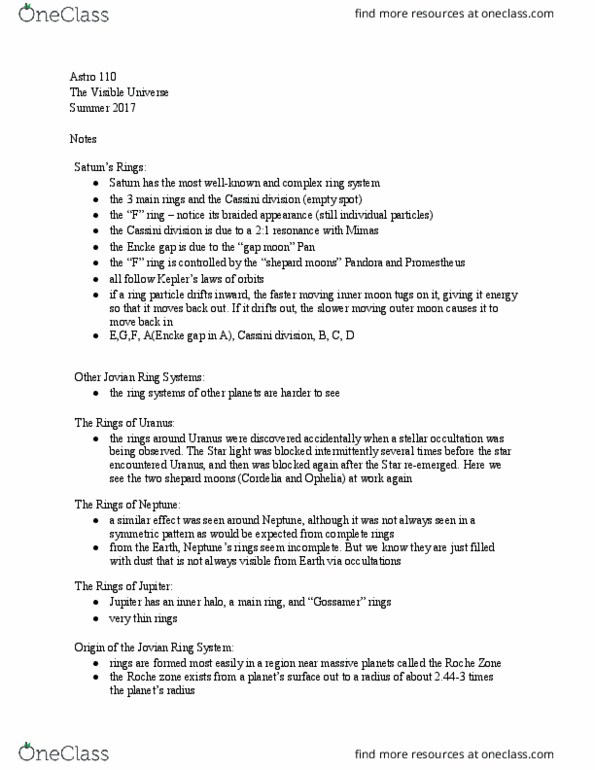 ASTRO-110 Lecture Notes - Lecture 18: Rings Of Saturn, Tidal Locking, Occultation thumbnail