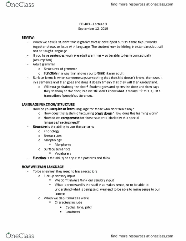 ED 403 Lecture Notes - Lecture 3: Morpheme thumbnail