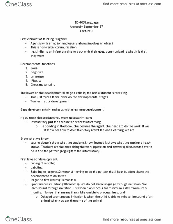 ED 403 Lecture Notes - Lecture 2: Jargon, Nonverbal Communication, 18 Months thumbnail