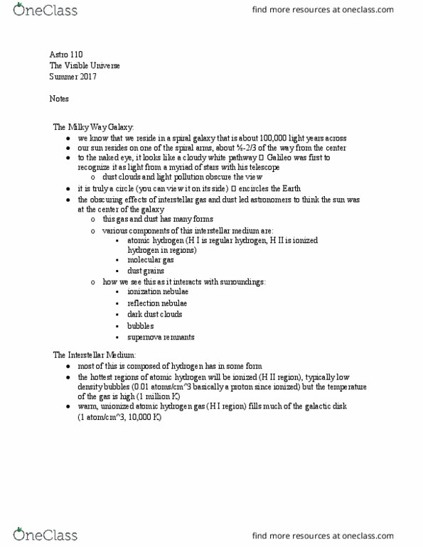 ASTRO-110 Chapter Notes - Chapter 3: H Ii Region, Milky Way, Spiral Galaxy thumbnail