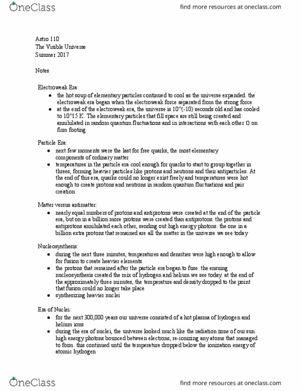 ASTRO-110 Chapter Notes - Chapter 10: Electroweak Interaction, Pair Production, Nucleosynthesis thumbnail