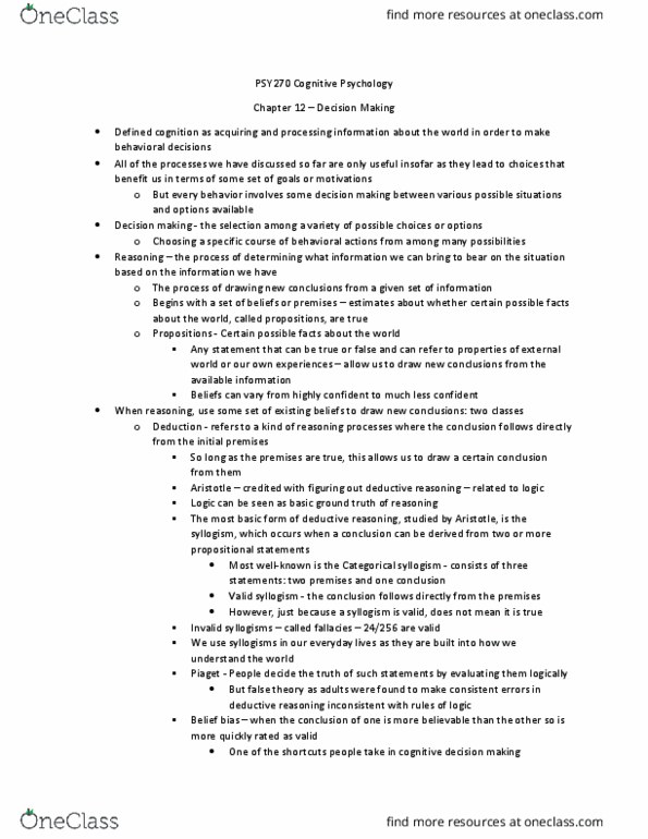 PSY270H5 Chapter Notes - Chapter 12: Syllogism, Deductive Reasoning, Ground Truth thumbnail