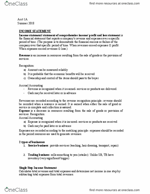 ACCT 1A Lecture Notes - Lecture 6: Income Statement, Financial Statement, Accrual thumbnail