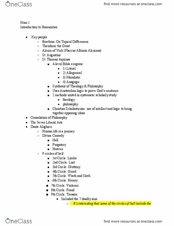 HUM 2 Lecture Notes - Lecture 8: Liberal Arts Education, List Of Roads In Amman, Alcuin thumbnail