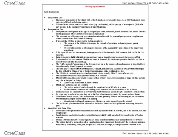 NURS3072 Lecture Notes - Lecture 6: Acute Abdomen, Appendicitis, Abdominal Pain thumbnail