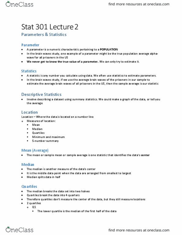 STAT 301 Lecture Notes - Lecture 2: Quartile, Alpha Wave, Summary Statistics thumbnail