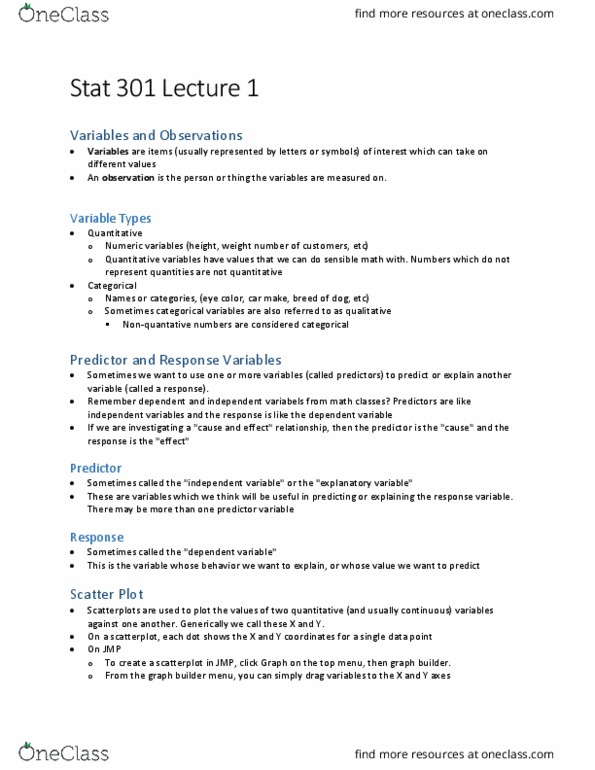 STAT 301 Lecture Notes - Lecture 1: Scatter Plot, Dependent And Independent Variables thumbnail