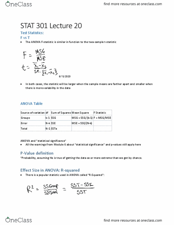 STAT 301 Lecture Notes - Lecture 20: Analysis Of Variance, Statistical Significance thumbnail
