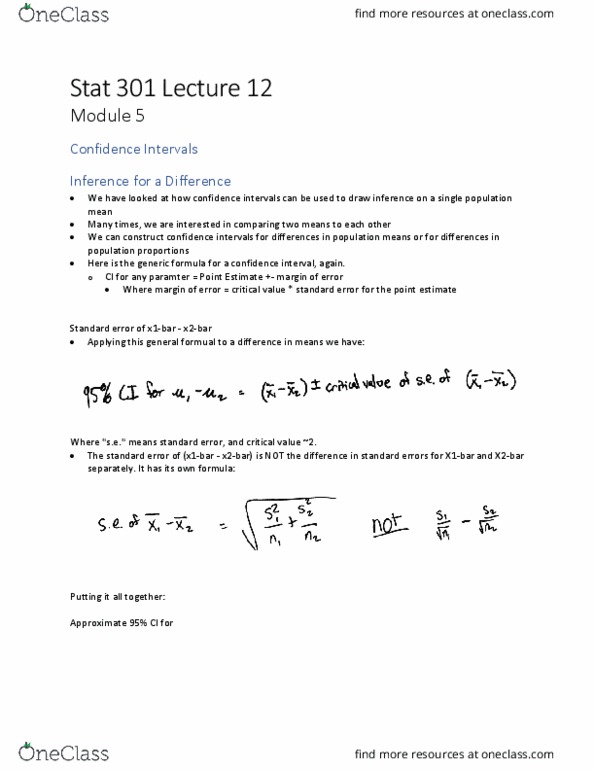 STAT 301 Lecture Notes - Lecture 12: Confidence Interval, Point Estimation thumbnail