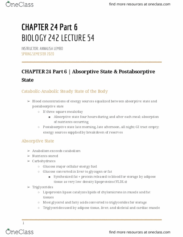 BIOL-242 Lecture Notes - Lecture 54: Lipoprotein Lipase, Adipose Tissue, Cardiac Muscle thumbnail