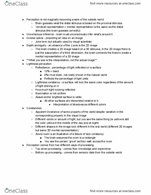 01:830:305 Lecture Notes - Lecture 6: Ames Room, Subjective Constancy thumbnail