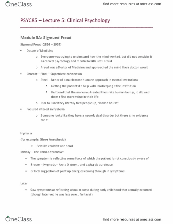 PSYC85H3 Lecture Notes - Lecture 5: Black Static, Sigmund Freud, Anna Freud thumbnail