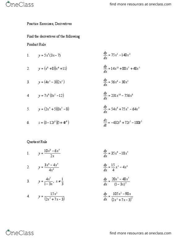 EC270 Lecture Notes - Lecture 1: Quotient Rule, Product Rule thumbnail